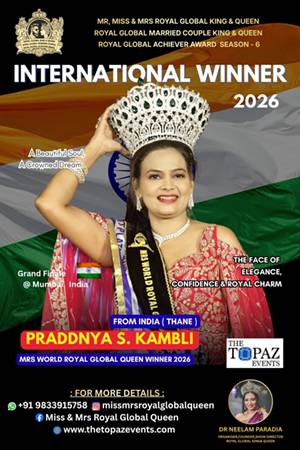 Mrs. PRADDNYA S KAMBLI The  The Winner Of Mrs. WORLD ROYAL GLOBAL QUEEN 2026 Title In The Esteem Platform.